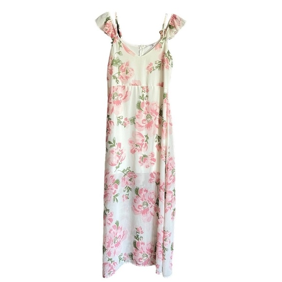 Stella Luce Dresses & Skirts - Stella Luce Juniors Floral Maxi Dress Half Lined Semi Sheer Overlay XL